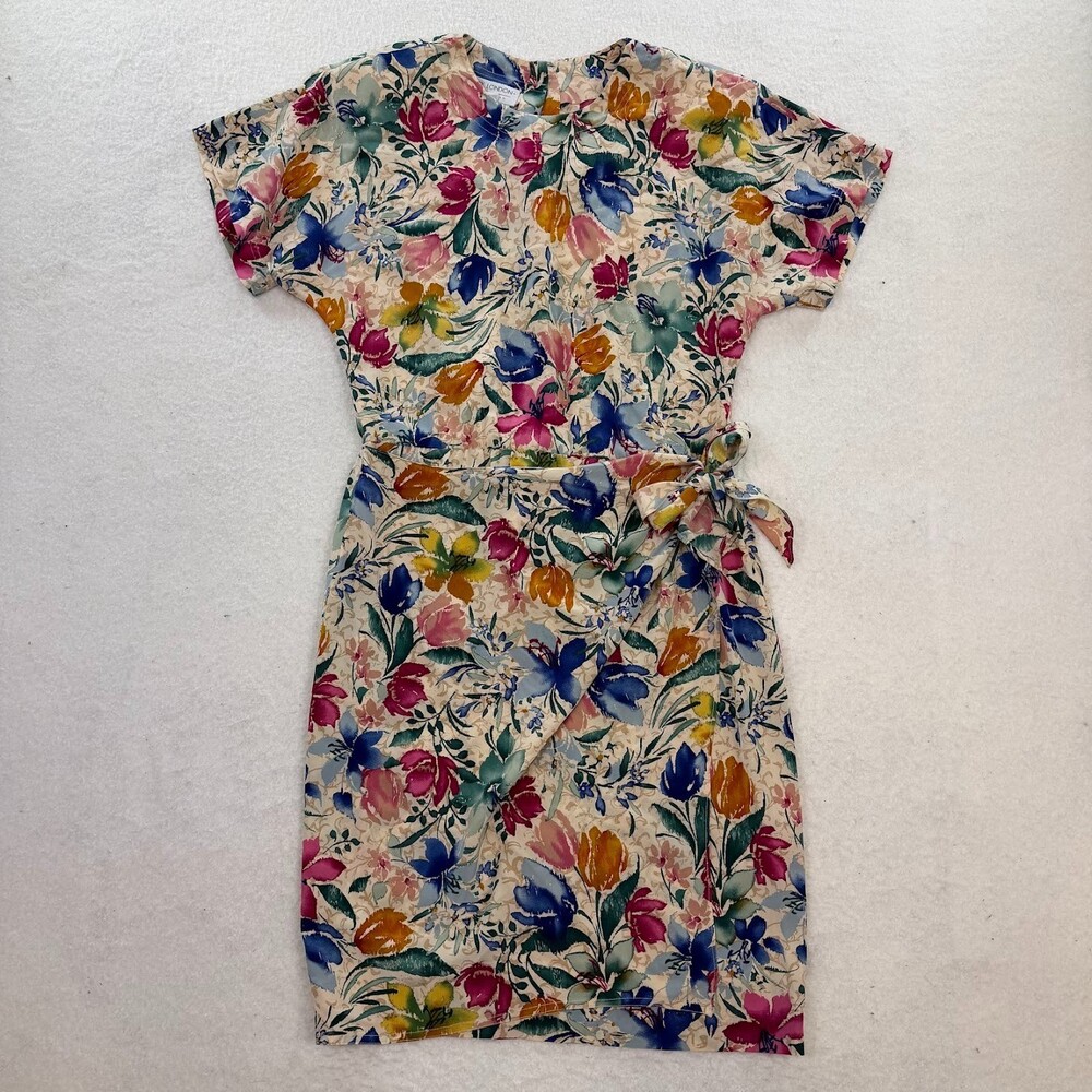 Vintage Retro Maggy London By Kenneth Nolan 100% Silk Boho Mod Floral Dress Sz 4
